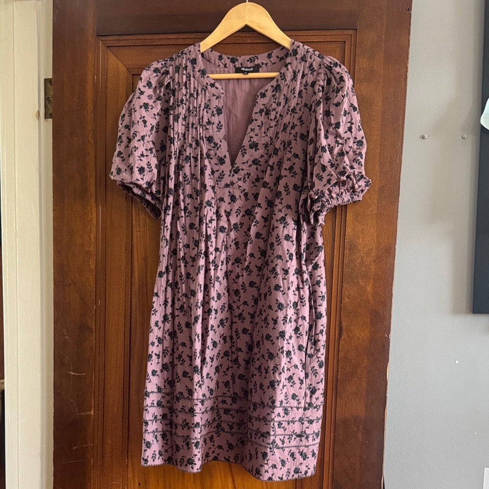 Madewell Mauve Pink Floral Midi Dress with Black Print
